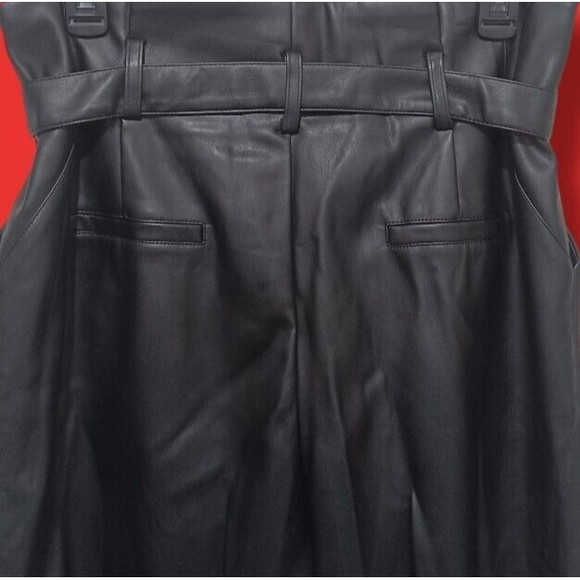 Lucy Paris Belted Paper Bag Waist Black Faux Leather High Rise Womens Sz L Pant - Picture 14 of 16